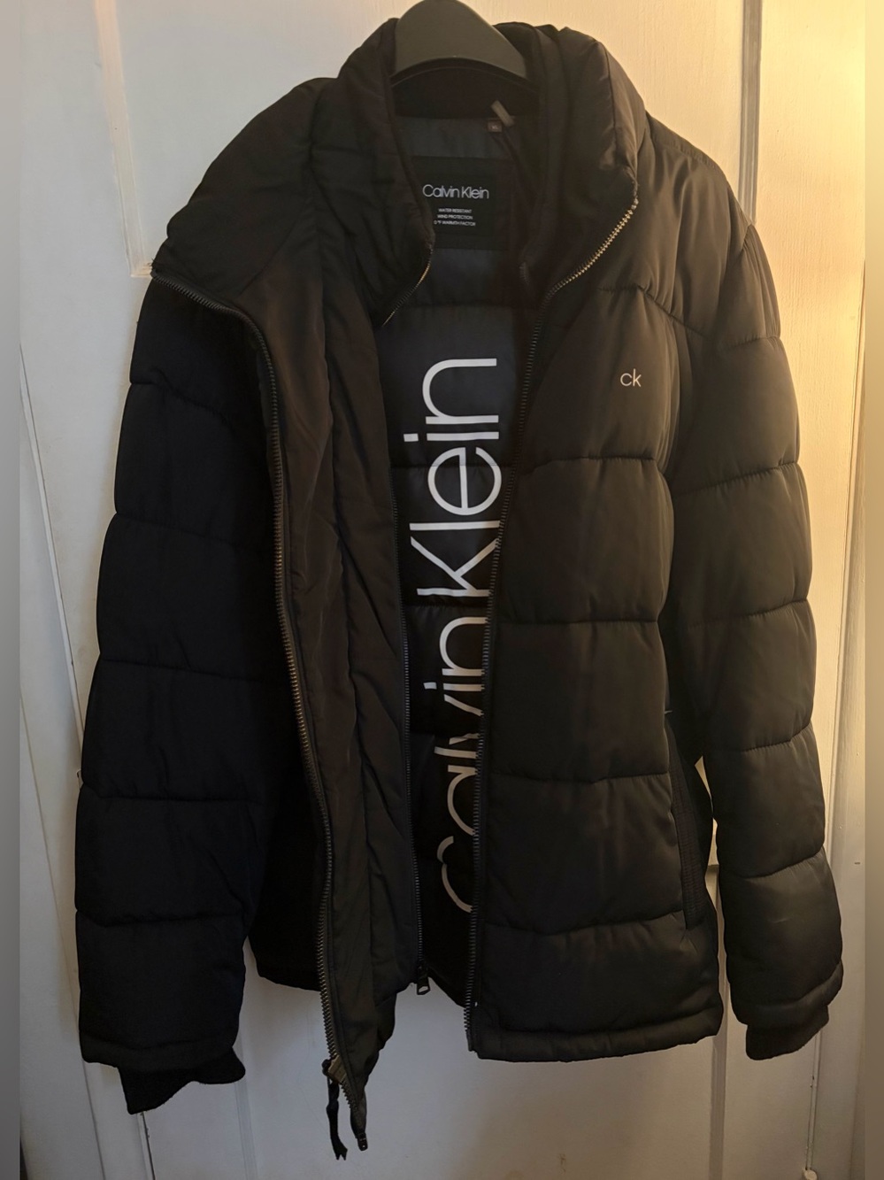 Calvin Klein Men's Black Quilted Puffer Jacket with Double layer collar
